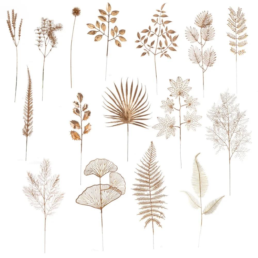 6pcs/set Artificial Flower Gold Christmas Flower New Year Flower Spray Gold Accessories Home Decoration Christmas Fake Flowers