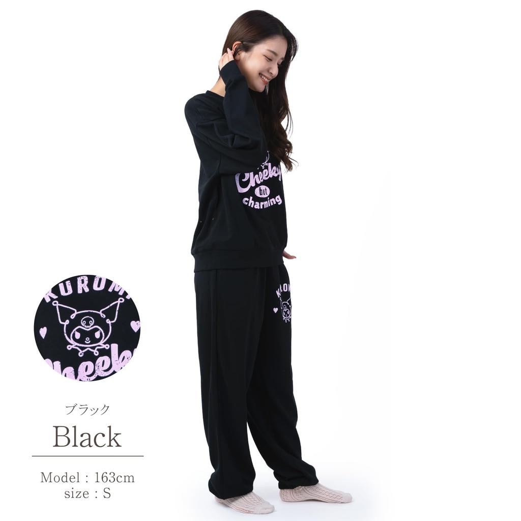 Kuromi Sweat Setup Dlouhé dlouhé pyžamo s horním a spodním dílem [SAZAC] Pyžamo, fleecové, unisex, dámské, pánské, kalhoty s rukávy, set, oblečení