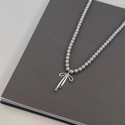 Elegent Vintage Choker Bowknot Pendant Choker Necklace for Women Gray Pearls Neck Jewelry Wedding Y2K Jewelry Gifts KTJ