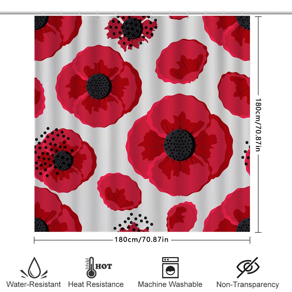 Mohnblumenmuster Duschvorhang Rote Blume Heimdeko Badezimmer Wasserdichtes Gewebe Modernes Design Dekoration Für Küche Oder Büro (Wa