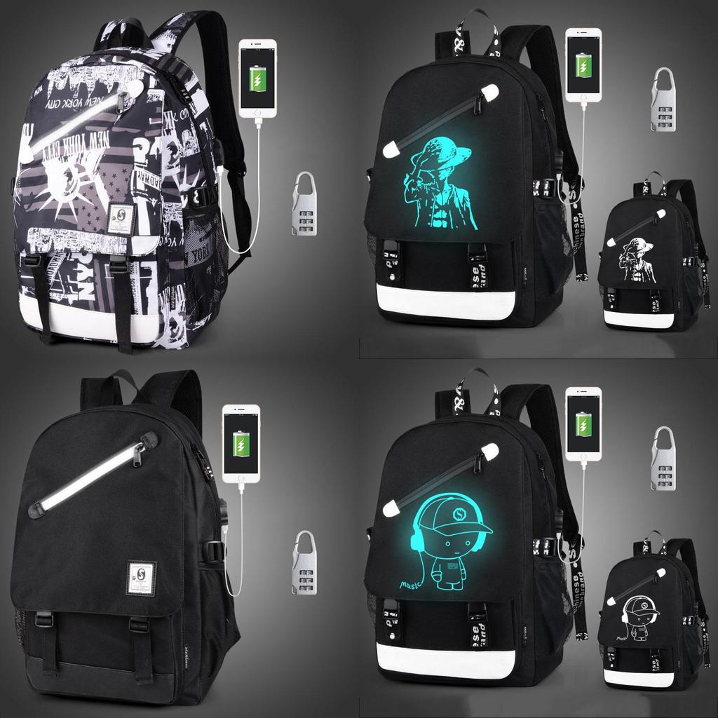 Cartoon Canvas Backpack With Large Capacity And Usb Port For School And Travel