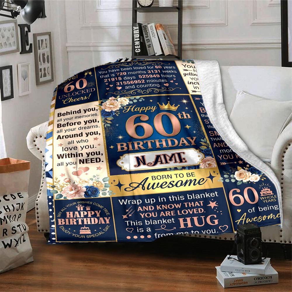 Happy 60Th Birthday Blanket Personalized Name Soft Warm And Versatile For Sofa Bed Office And Travel Machine Washable Comfortable In All Seasons Best