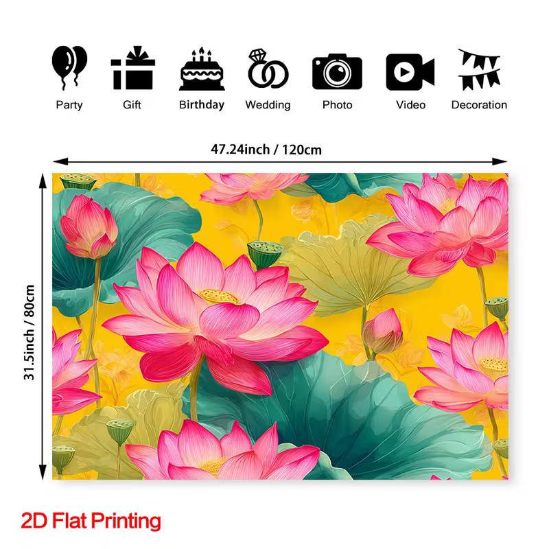 2D Pink Lotus Backdrop Yellow Background Floral Photography Background