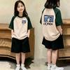 Trendy Color Block T-Shirt Set for Girls (6-15) - Summer Casual Two-Piece Patchwork Design