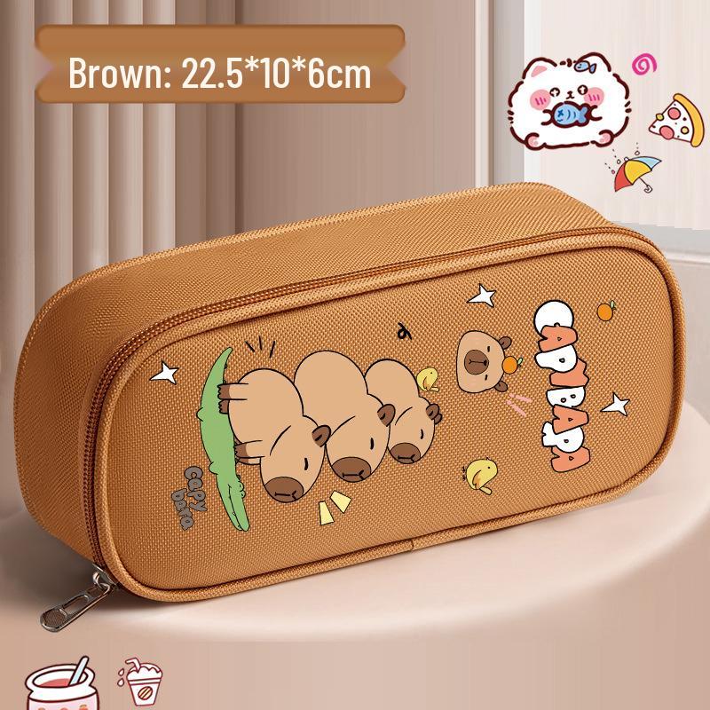 Capybara Double Layer Pencil Case: Large Capacity Cartoon Stationery Box for Elementary School