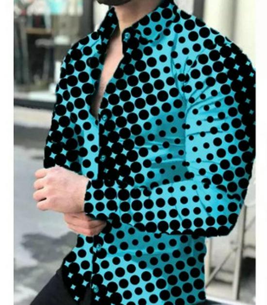 Wish2024 Men's 3D Print Polka Dot Long-Sleeved Shirt - European & American Style