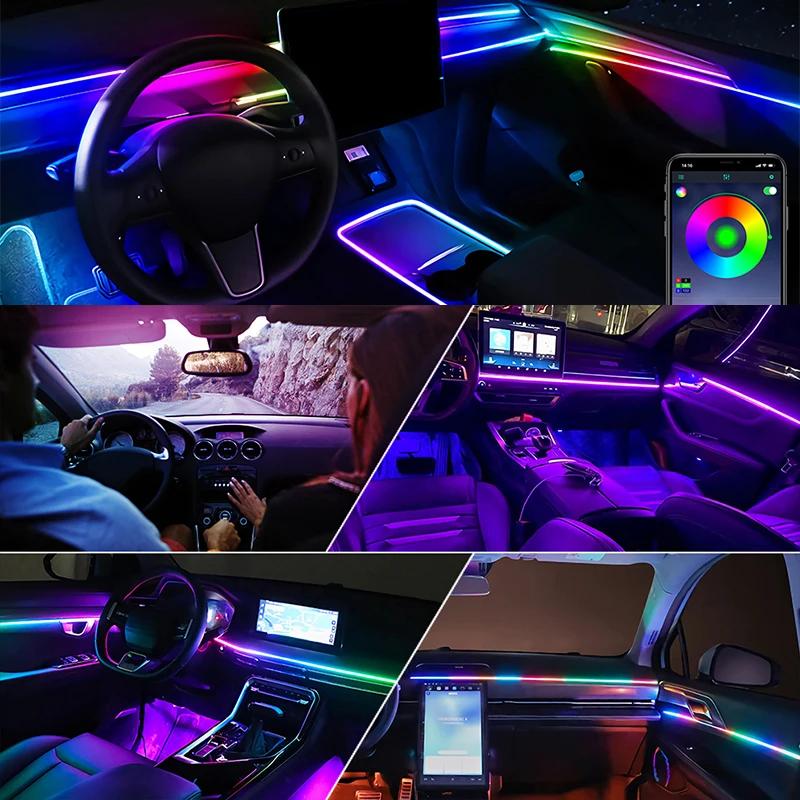 Universal Symphony Rainbow LED Car Environment Light RGB Neon Full Color Streamer Acrylic Strip Interior Atmosphere Light APP
