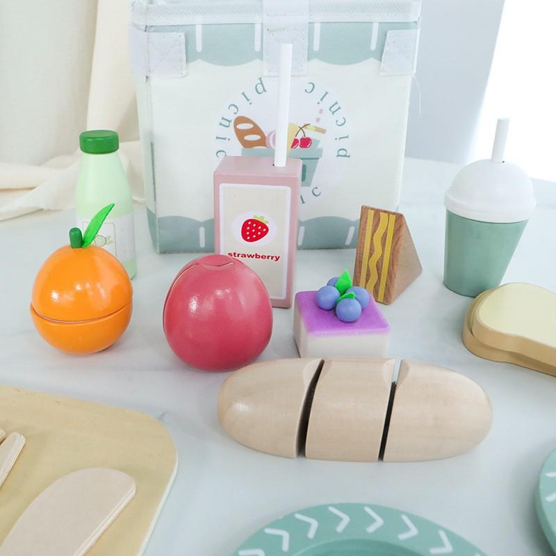 Spielhaus Kinder Obst- und Gemüseschneiden Outdoor Picknicktaschenanzug Holzspielzeug