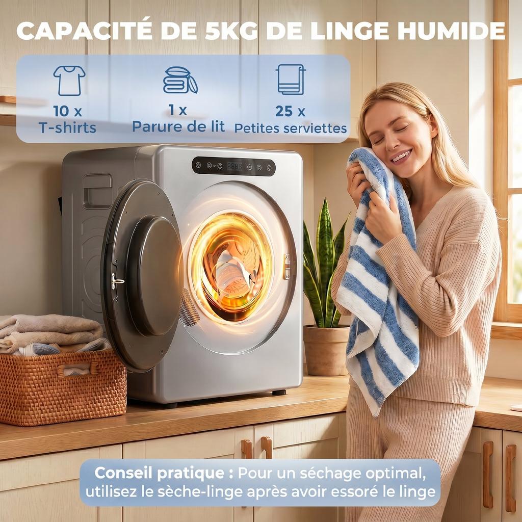 Vented Tumble Dryer, 1000 W, 3 kg Capacity, 6 Drying Modes, Timer, Stainless Steel, Silver