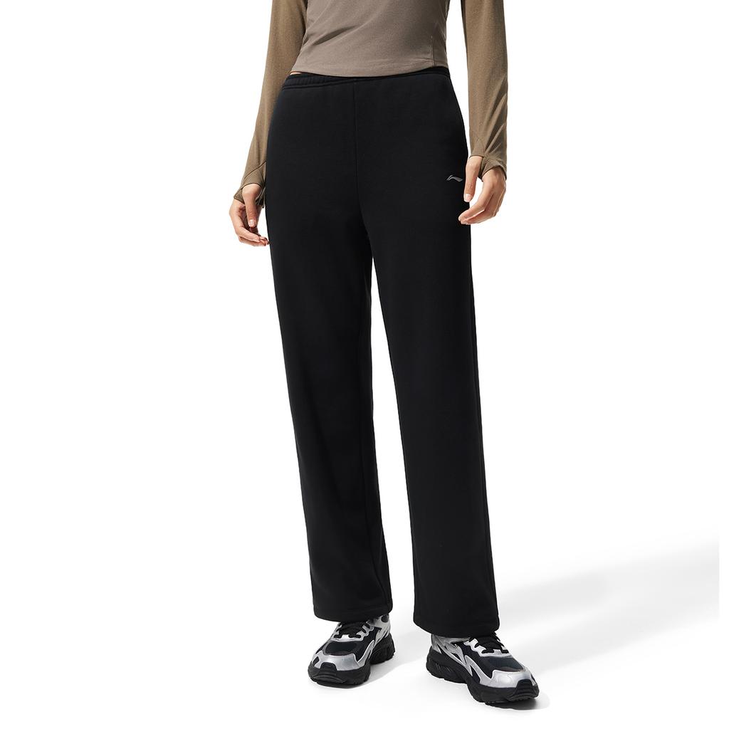 Li Ning Fitness Series Casual Simple Solid Color Straight Leg Fleece Comfortable Versatile Warm Knitted Sports Pants Women Pants AKLV968-7