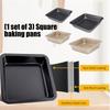 Pack of 3 Scratch Resistant Square Pan Food Grade Carbon Steel Easy Cleaning Baking Mold for Family Kitchens