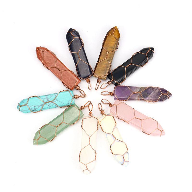 TikTok Live Handmade Amethyst Sword-Shaped Net Bag Pendant Necklace (N505)