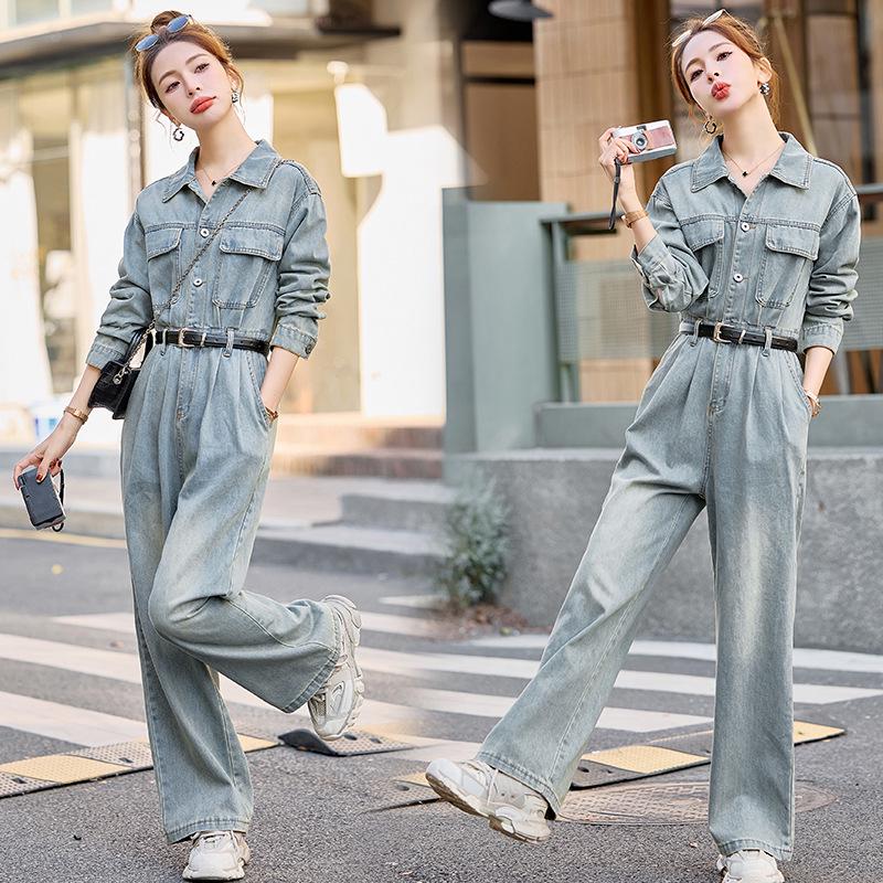 

Женский весенний джинсовый комбинезон с высокой талией и поясом - YQ3318 M 105-115 jin