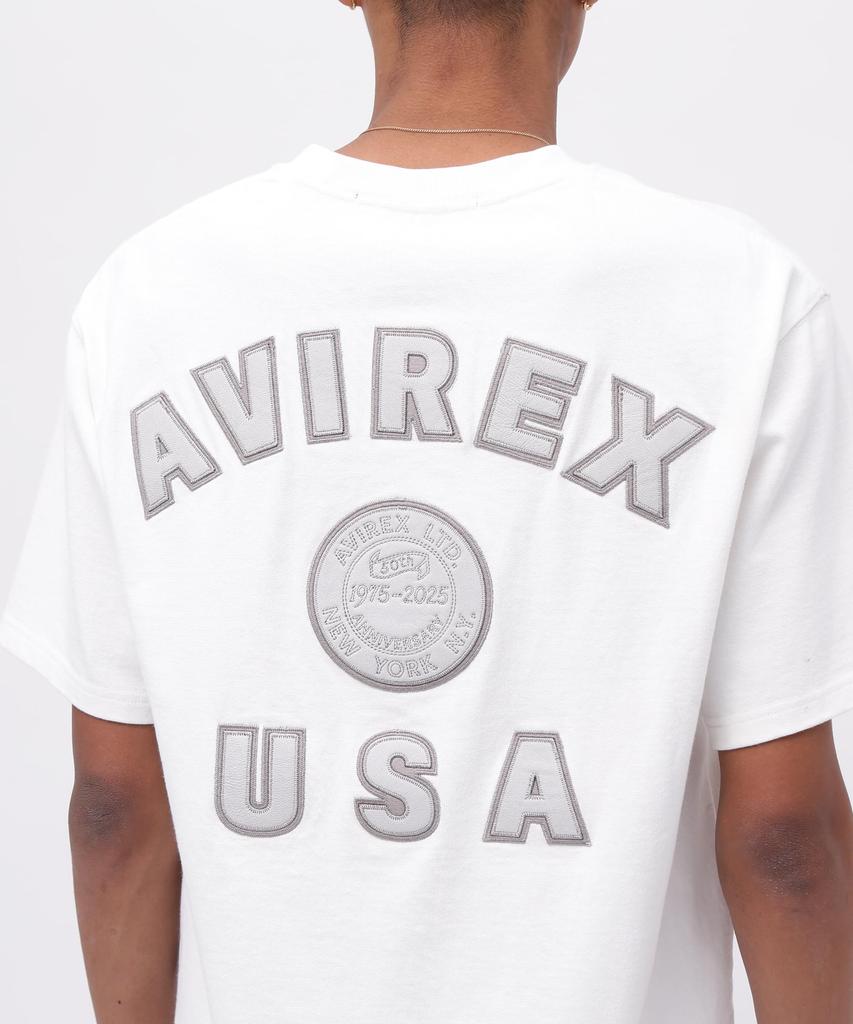 Avirex 50th Anniversary Leather Patched Varsity Size T-Shirt, Men's, M, 030, White, 783-5134013