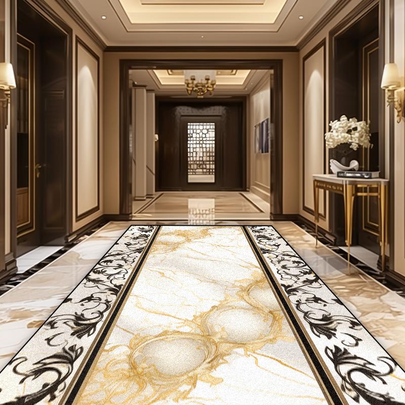 European Luxury Golden Corridor Soft Carpet Villa Aisle Stair Decoration Area Rug Washable Hotel Porch Entry Floor Mat Non-slip