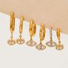 Qiong Yao 18K Gold Plated Evil Eye Diamond Pendant Hoop Earrings - Fashionable Stainless Steel Clip Design