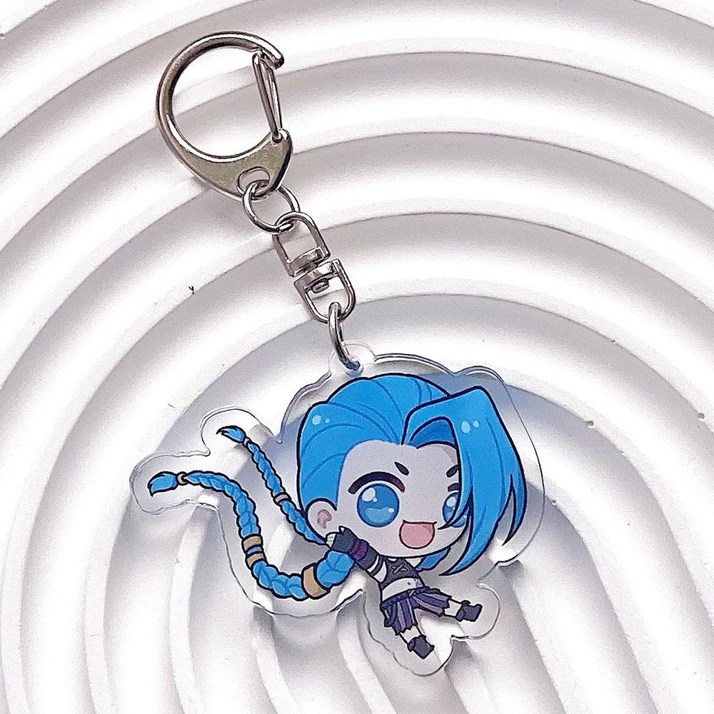 LOL Arcane:League of Legends Jinx Acrylic Keychain Accessories Bag Cute Cartoon Funny Backpack Keyrings Creative Friends Gifts