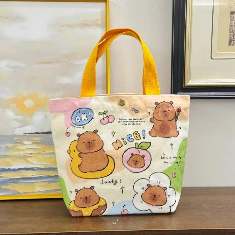 1-10PCS Large Capacity Kapybara Canvas Tote Bag Cute Bento Bag Commuter Bag Holiday Gift Bag Portable Bag Children's Gift Bags