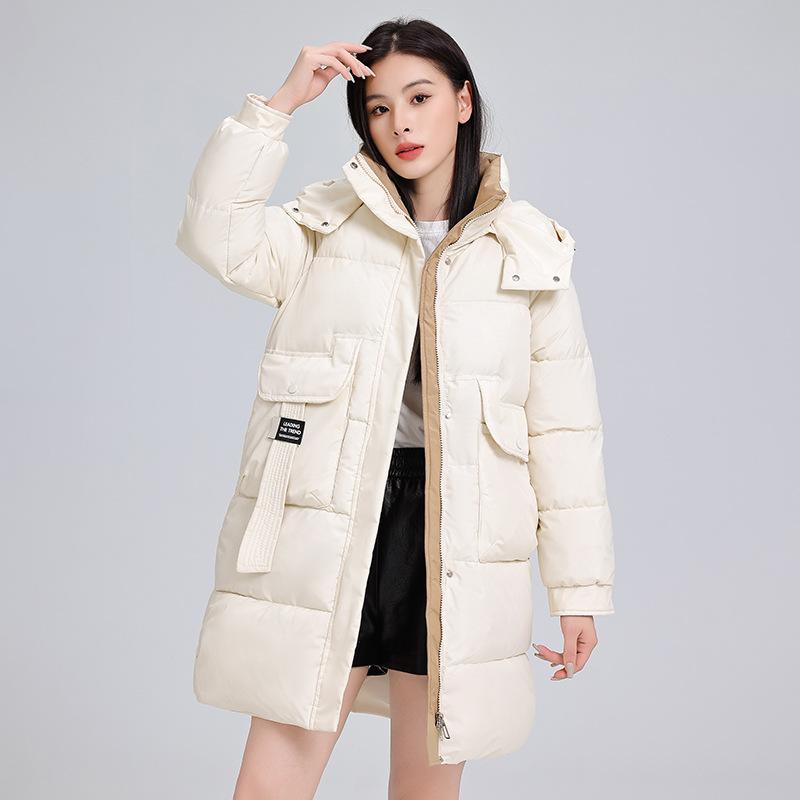 Jachetă de bumbac cu puf pentru femei, jachetă de bumbac de lungime medie, la modă și versatilă, largă, de iarnă, cu glugă, jachetă îngroșată