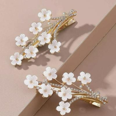 2pcs Flower Decor Hair Clips Slide Bridal Hair Accessory Snap Hairpins