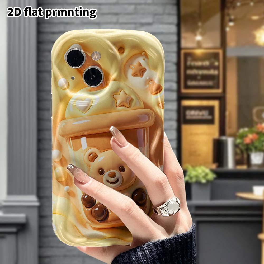 Phone Case: 2D flat design suitable for iPhone 18 17 16 15 14 13 Pro protective case, little bear milk tea cup, perfect Christmas and Halloween holida