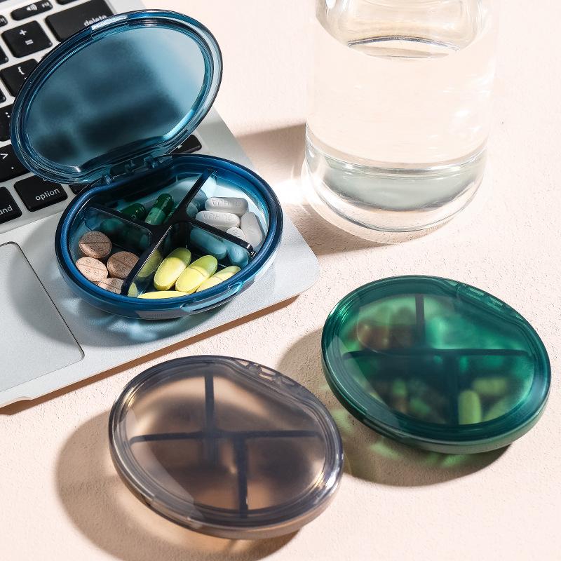 Compact 4-Grid Medicine Organizer – Portable Pill Dispenser for Daily Morning, Noon, Night.