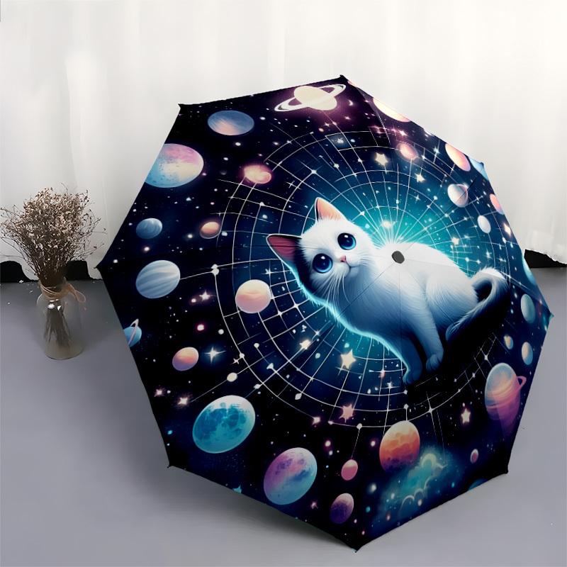 1pc Cosmic Cat Dreamscape Umbrella with Plastic Handle,Suitable for All Seasons Home Travel Outdoor UmbrellaDD1229