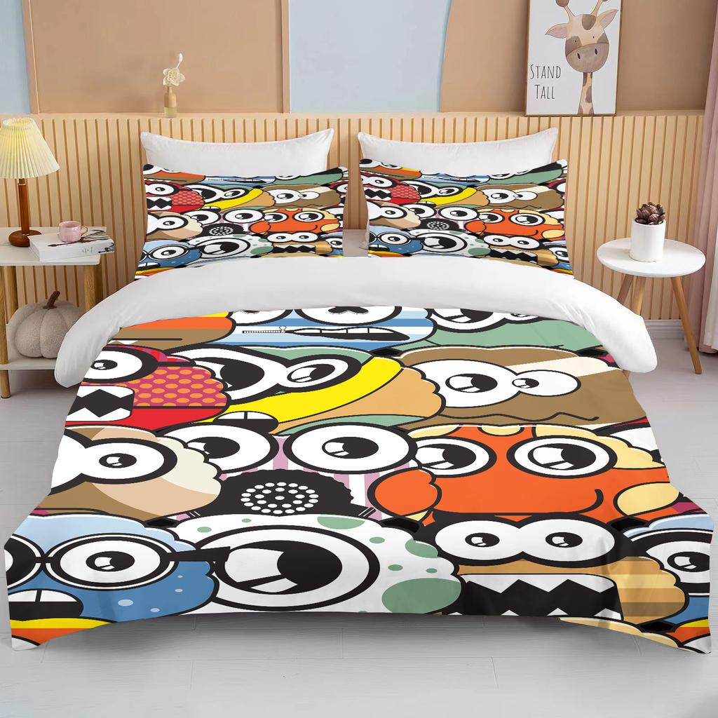 10 Sizes Fine Graffiti Pattern Bedding 3 Piece Set King Size Double Bed Bedding Set Microfiber or Polyester Duvet Cover Set
