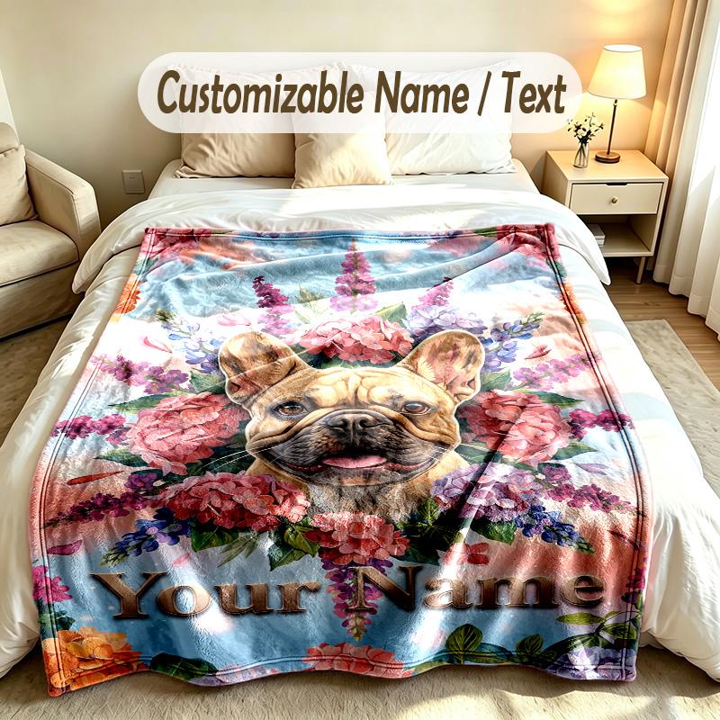 Dog Theme Soft Blanket Personalized Custom Name Text Print Warm Blanket Home Sofa Bedroom Decor