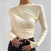 Camicette e camicie a mezza manica dolcevita con stampa tinta unita autunnale casual alla moda da donna