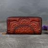 Women's Embossed Genuine Leather Zipper Clutch - Retro Ethnic Style Wallet