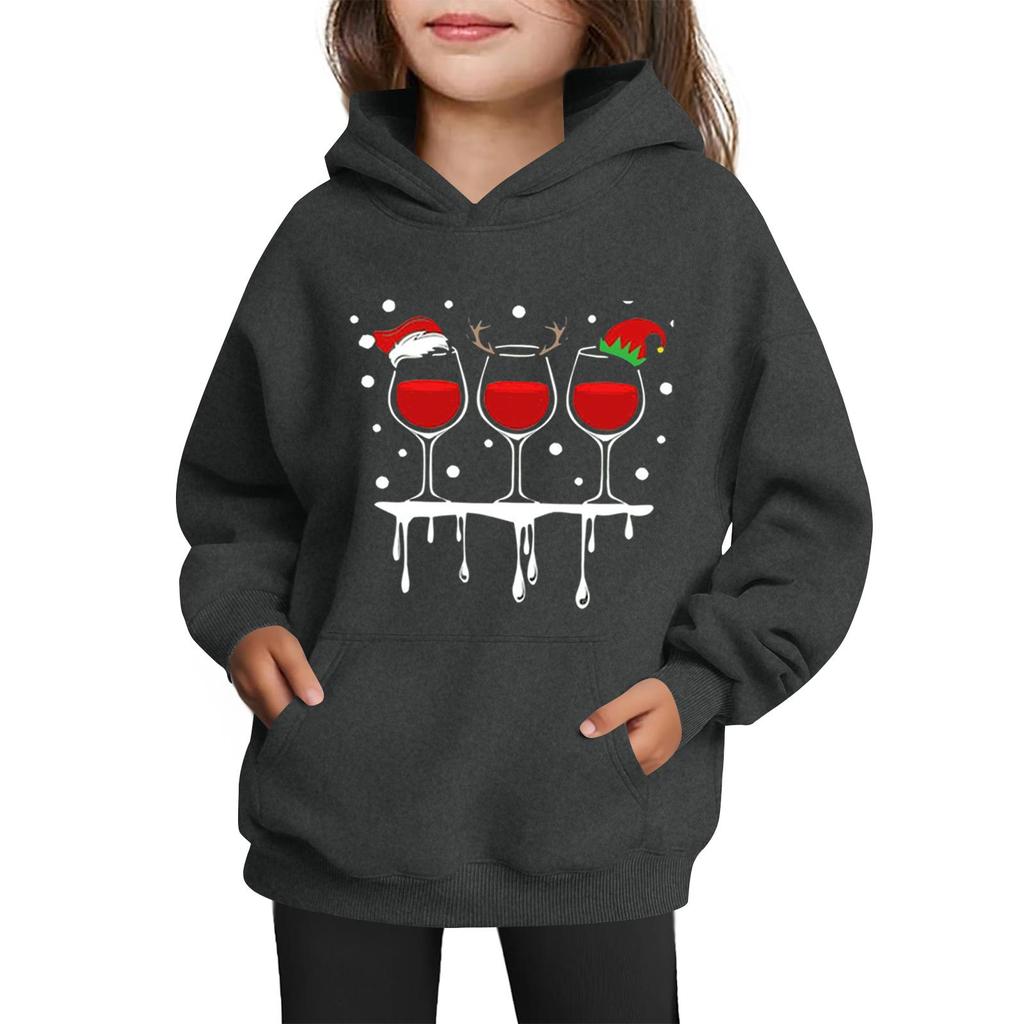 Gensere for tenåringsjenter Hettegensere Langermet Genser med snøring Søt trykket Oversized hettegenser Jul