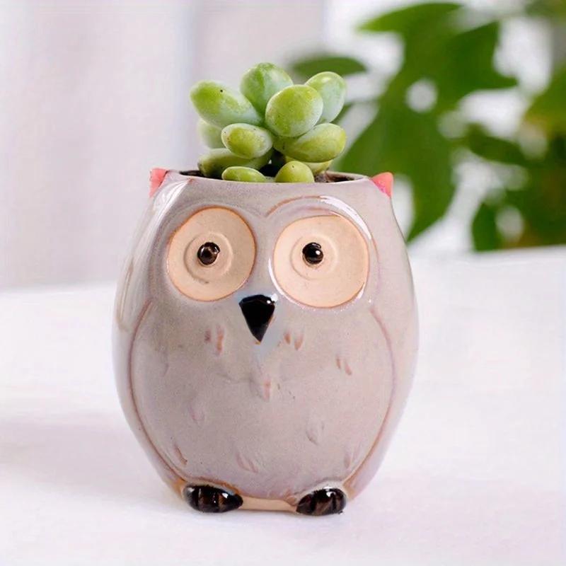 Home Garden Supplies Decoration Ceramic Flowerpots Miniature Model Cute Owl Succulent Flower Pot Planter Desktop Decorations