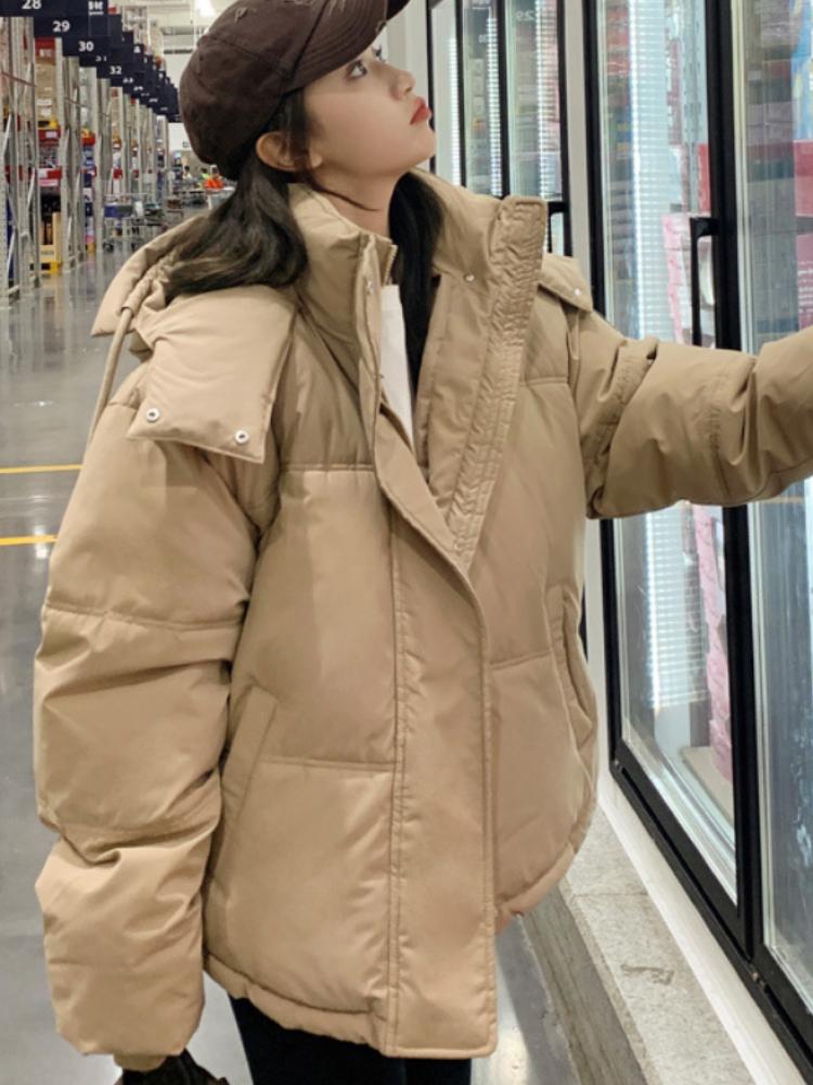 Winter Puffer Jackets Women Thick Warm Down Cotton Padded Coat Female Fashion Oversize Hooded Grey Loose Short Parkas