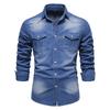 2022 Trendy Men's Casual Solid Color Non-Iron American Size Long-Sleeve Denim Shirt