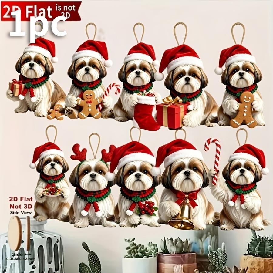 1/5/10/20/50/100pcs 2D Flat, Set of 10 Cute Shih Tzu Figurines to Hold Christmas Gifts, Christmas Tree Ornaments, Wooden Christm
