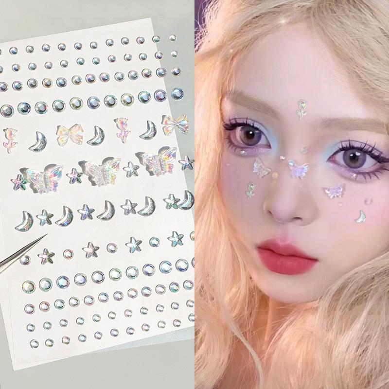 1Pcs Face Diamond Gem Pearl Sticker 3D Colorful Tattoo Eyeshadow Stickers Fo Festival Nail Body Makeup Bling Decor