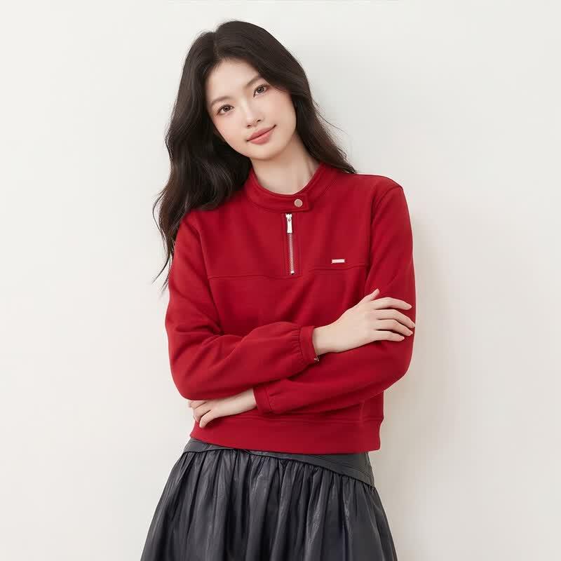 KOMPASU Women's Slim-Fit Stand Collar Pullover Sweatshirt