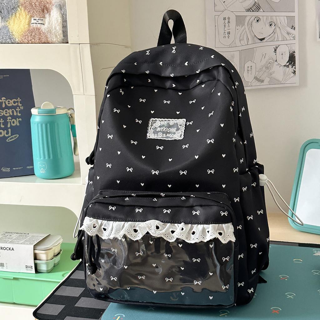 Schoolbag Korean ins College Style Personality High Value Middle School Student Backpack Sweet Lace Soft Girl Style Travel Backpack
