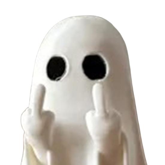 Halloween Ghost Figurine Spooky Resin Middle Finger Statue Cute Small Ghost Table Ornament for Halloween Indoor Home Desktop Decor