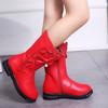 Children's Snow Boots New Winter Girls Mid-calf Lace Bow Zip with Plush Warm Waterproof Leather Boots Kids Princess Tall Boots