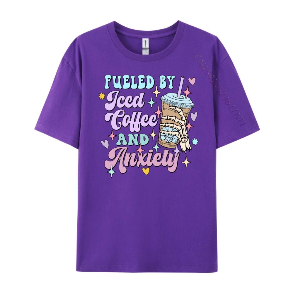 Fueled By Iced Coffee And Anxiety Coffee Shirt Green And White Graphic T Shirt Summer Funny T Shirts Gift