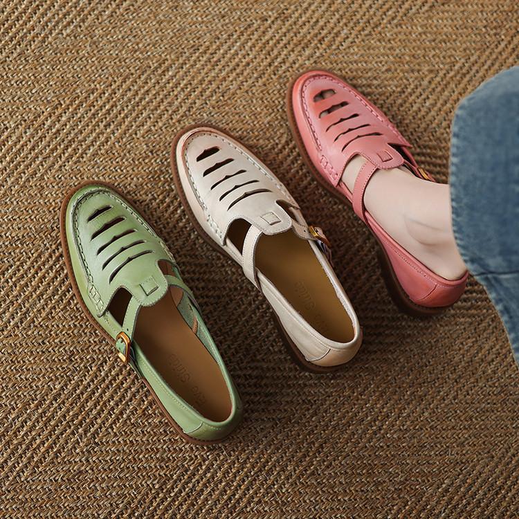 Fashion New Spring/Summer Genuine Leather Women Pumps Shoes for Women Fashion Hollow Out Mary Jane Shoes Round Toe Women Shoes Loafers