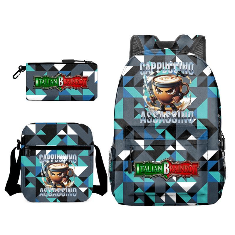 Cartoon abstract Shanhaijing primary school students and teenagers backpack schoolbag tongtongsahur three-piece set L