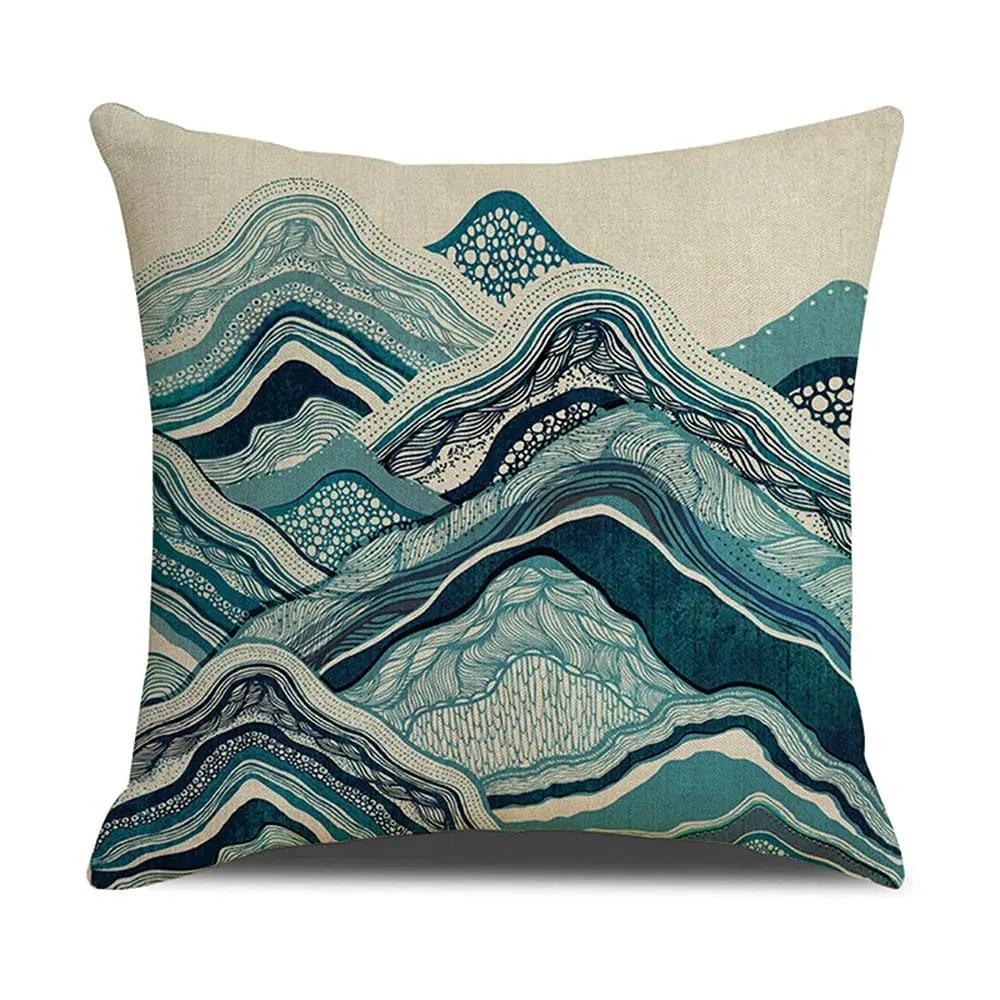 Green geometric mountain flower pattern linen pillowcase sofa cushion cover home decoration can be customized for you 40x40