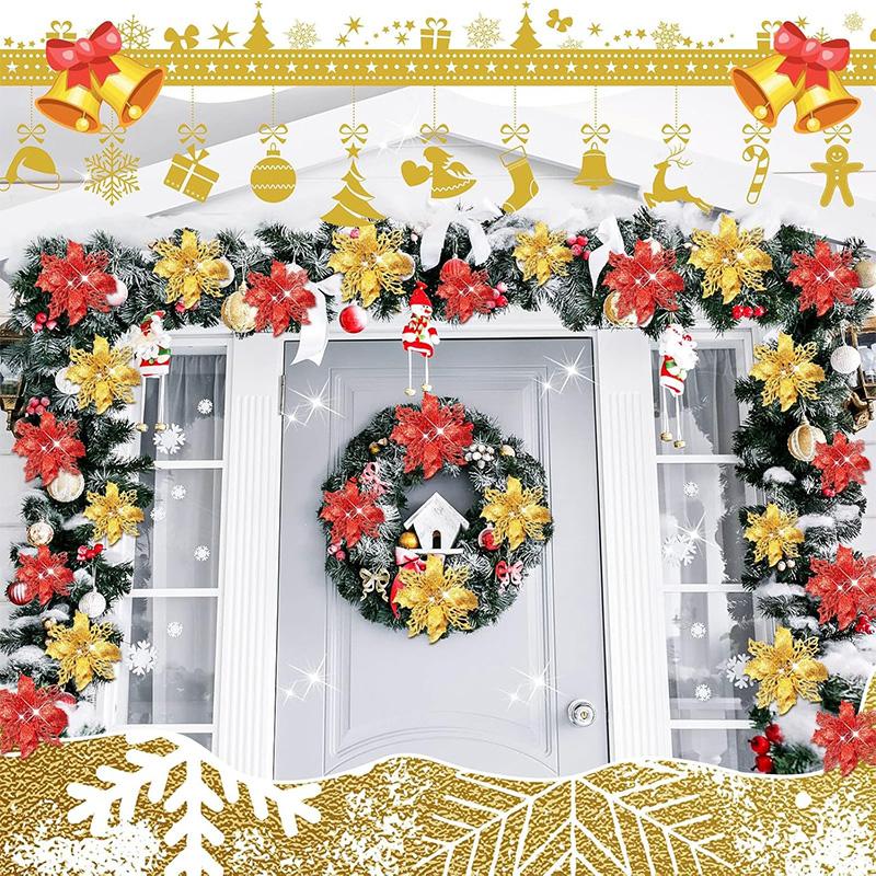 11CM 5Pcs Glitter Artifical Christmas Flowers With Clips Christmas Tree Wreath Decoration Xmas Ornaments Home New Year 2026
