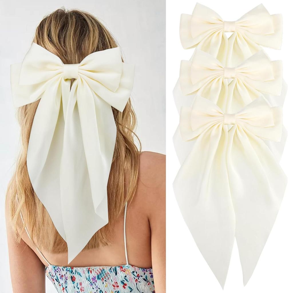 3Pcs Women Elegant Bow Ribbon Hair Clips Solid Color Satin Bowknot Clips Girls Korean Hairpins Party Headdress Hair Accessories