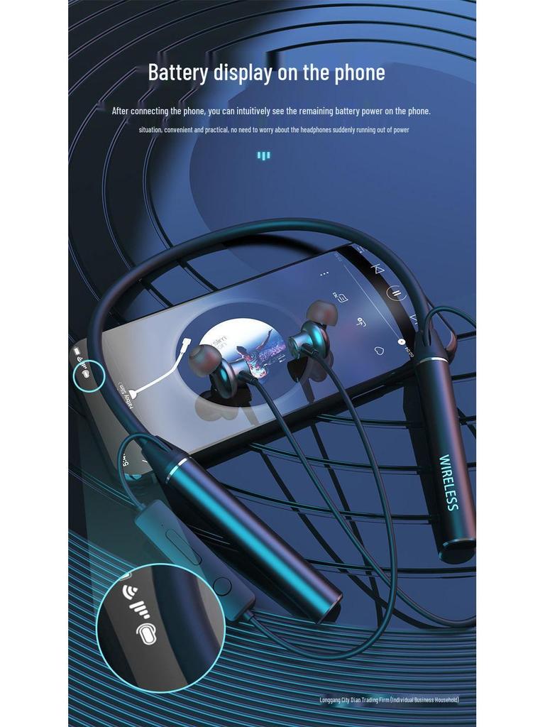 Ultra-Long Standby 5.1 Bluetooth Neckband Headphones with Card Slot & Heavy Bass, Compatible with Huawei, OPPO, Vivo, Apple.