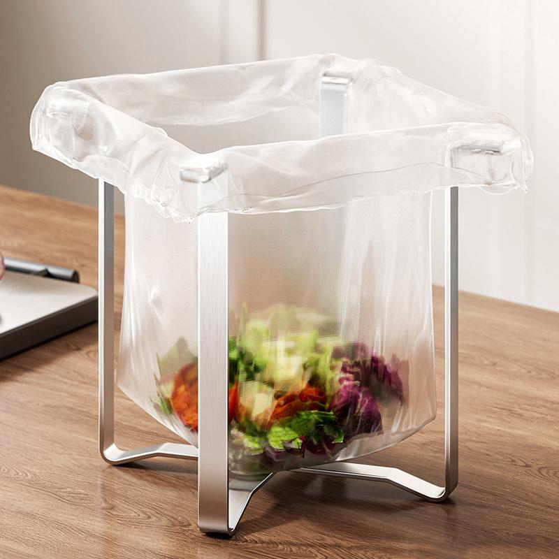 Stainless Steel Trash Bag Holder With Sturdy Non Slip Frame For Kitchen Countertop Food Waste Storage Camping Picnics