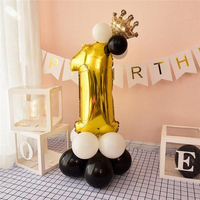 

32 дюйма 0-9 черный, золотой, синий воздушный шар с цифрой, короной, цифрой, баллон из гелиевой фольги, детский душ, день рождения, вечеринка, свадебный декор, поставки шаров золотой